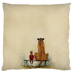 Tiger Sitting Beside Boy Painting Parody Cartoon Large Cushion Case (one Side) by Bakwanart