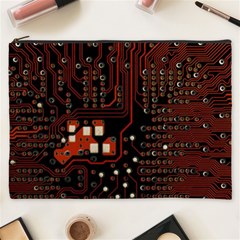 Red Computer Circuit Board Cosmetic Bag (xxxl) by Bakwanart