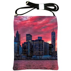 Skyline Sunset United States Reflection Usa,new York Manhattan Shoulder Sling Bag by Bakwanart