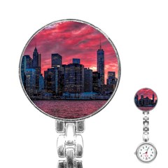 Skyline Sunset United States Reflection Usa,new York Manhattan Stainless Steel Nurses Watch by Bakwanart