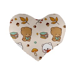 Bear Cartoon Background Pattern Seamless Animal Standard 16  Premium Heart Shape Cushions by 99art