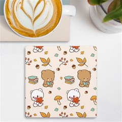 Bear Cartoon Background Pattern Seamless Animal Uv Print Square Tile Coaster  by 99art