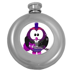 Bird-music-animation-animal Round Hip Flask (5 Oz) by 99art