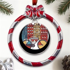 Amsterdam Graphic Design Poster Illustration Metal Red Ribbon Round Ornament by 99art