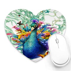 Bird-peafowl-painting-drawing-feather-birds Heart Mousepad by 99art