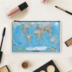 Blue White And Green World Map National Geographic Cosmetic Bag (medium) by B30l