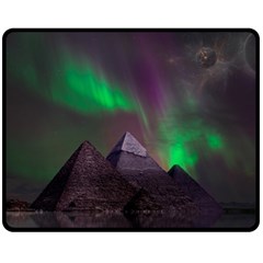 Fantasy Pyramid Mystic Space Aurora Fleece Blanket (medium) by Cowasu