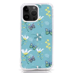 Butterfly Flower Blue Background Iphone 14 Pro Max Tpu Uv Print Case by danenraven