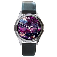 Landscape Painting Purple Tree Round Metal Watch by Ndabl3x