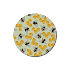 Honey Bee Bees Pattern Rubber Round Coaster (4 Pack) by Ndabl3x