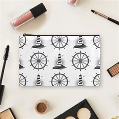 Marine-nautical-seamless-pattern-with-vintage-lighthouse-wheel Cosmetic Bag (medium) by Wav3s