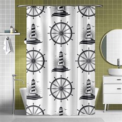 Marine-nautical-seamless-pattern-with-vintage-lighthouse-wheel Shower Curtain 48  X 72  (small)  by Wav3s