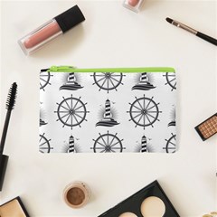 Marine-nautical-seamless-pattern-with-vintage-lighthouse-wheel Cosmetic Bag (xs) by Wav3s