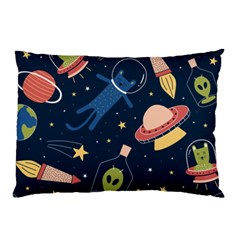 Seamless-pattern-with-funny-aliens-cat-galaxy Pillow Case (two Sides) by Wav3s