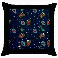 Monster-alien-pattern-seamless-background Throw Pillow Case (black) by Wav3s