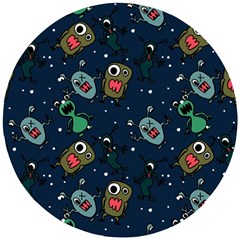 Monster-alien-pattern-seamless-background Wooden Puzzle Round by Wav3s