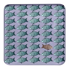 Fishes Pattern Background Theme Art Square Glass Fridge Magnet (4 Pack) by Vaneshop