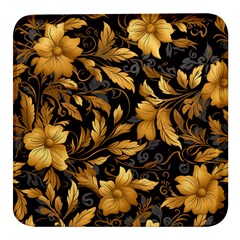 Flower Gold Floral Square Glass Fridge Magnet (4 Pack) by Vaneshop