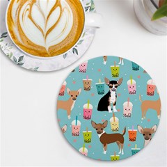 Chihuahua Bubble Kawaii Boba Tea Cute Dog Uv Print Round Tile Coaster by Wav3s