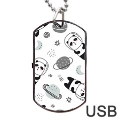 Panda Floating In Space And Star Dog Tag Usb Flash (two Sides) by Wav3s