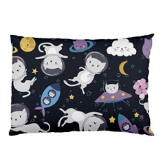 Space Cat Illustration Pattern Astronaut Pillow Case by Wav3s