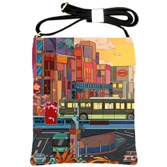 The City Style Bus Fantasy Architecture Art Shoulder Sling Bag by Grandong