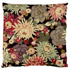 Japanese Flower Art Large Premium Plush Fleece Cushion Case (one Side) by Cowasu