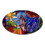 Beauty Stained Glass Castle Building Oval Magnet Front