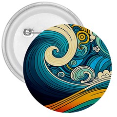 Waves Wave Ocean Sea Abstract Whimsical Abstract Art 3  Buttons by Ndabl3x