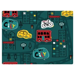 Seamless Pattern With Vehicles Building Road Premium Plush Fleece Blanket (extra Small) by Cowasu