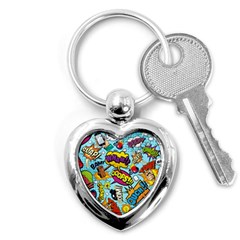 Comic Elements Colorful Seamless Pattern Key Chain (heart) by Amaryn4rt