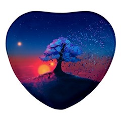 Dark Tree Sunset Landscape Art Heart Glass Fridge Magnet (4 Pack) by Ravend