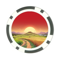 Landscape Sunset Orange Sky Pathway Art Poker Chip Card Guard by Ravend