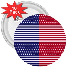 American Flag Patriot Red White 3  Buttons (10 Pack)  by Celenk