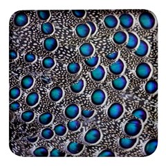 Peacock Pattern Close Up Plumage Square Glass Fridge Magnet (4 Pack) by Celenk