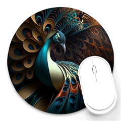 Colorful Peacock Bird Feathers Round Mousepad by Vaneshop