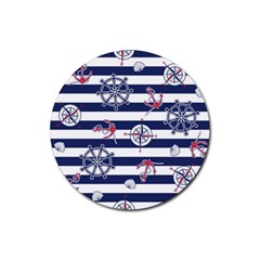 Seamless-marine-pattern Rubber Round Coaster (4 Pack) by uniart180623