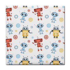 Cute-cartoon-robots-seamless-pattern Tile Coaster by uniart180623