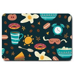 Seamless-pattern-with-breakfast-symbols-morning-coffee Large Doormat by uniart180623