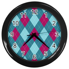 Argyle-pattern-seamless-fabric-texture-background-classic-argill-ornament Wall Clock (black) by uniart180623