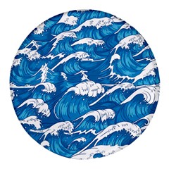 Storm-waves-seamless-pattern-raging-ocean-water-sea-wave-vintage-japanese-storms-print-illustration- Round Glass Fridge Magnet (4 Pack) by uniart180623