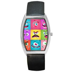 Monsters-emotions-scary-faces-masks-with-mouth-eyes-aliens-monsters-emoticon-set Barrel Style Metal Watch by uniart180623