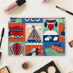 Toy-transport-cartoon-seamless-pattern-with-airplane-aerostat-sail-yacht-vector-illustration Cosmetic Bag (large) by uniart180623