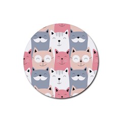 Cute Seamless Pattern With Cats Rubber Coaster (round) by uniart180623