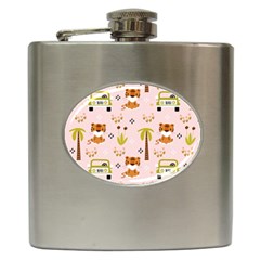 Cute-tiger-car-safari-seamless-pattern Hip Flask (6 Oz) by uniart180623