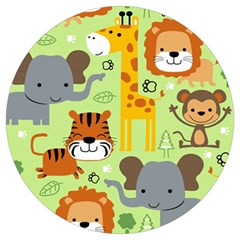 Seamless-pattern-vector-with-animals-wildlife-cartoon Round Trivet by uniart180623