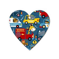 Seamless-pattern-vehicles-cartoon-with-funny-drivers Heart Magnet by uniart180623