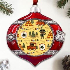 Seamless-pattern-funny-ranger-cartoon Metal Snowflake And Bell Red Ornament by uniart180623