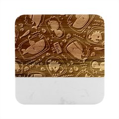 Seamless-pattern-vector-submarine-with-sea-animals-cartoon Marble Wood Coaster (square) by uniart180623