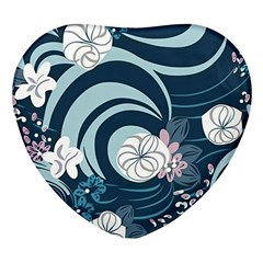 Flowers Pattern Floral Ocean Abstract Digital Art Heart Glass Fridge Magnet (4 Pack) by uniart180623